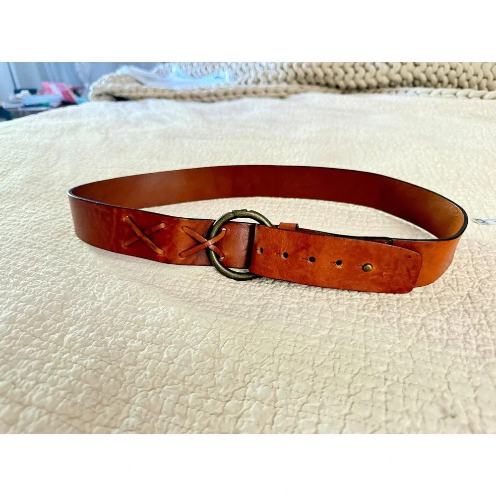 Sundance Cognac Leather O Ring Boho Western Wide Belt Size S